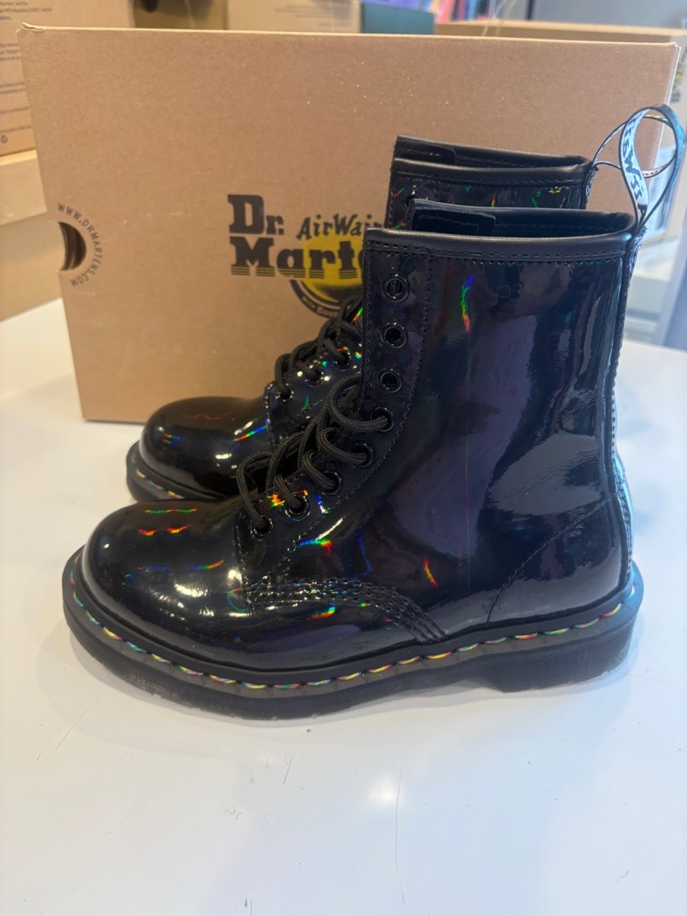 Dr. Martens 1460 Black with Rainbow Accent Combat Boots